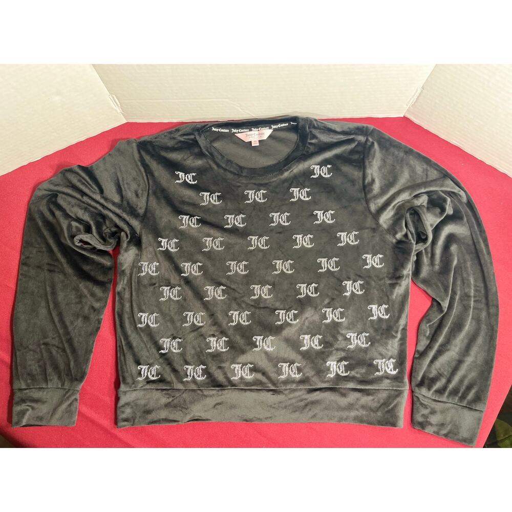 NWOT Juicy Couture‎ Velour Monogram Rhinestone Sweatshirt Top XL